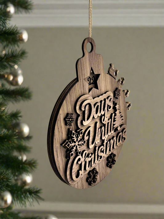 Christmas Edition Laser Cut Wood Countdown Calendar Ornament Gliding Sleigh + Reindeer