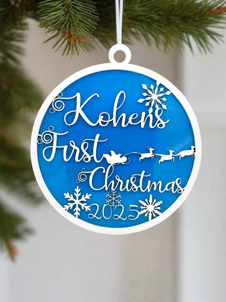Custom Baby’s First Christmas Ornament - Large Acrylic & Wood Keepsake - Personalized Holiday Decor