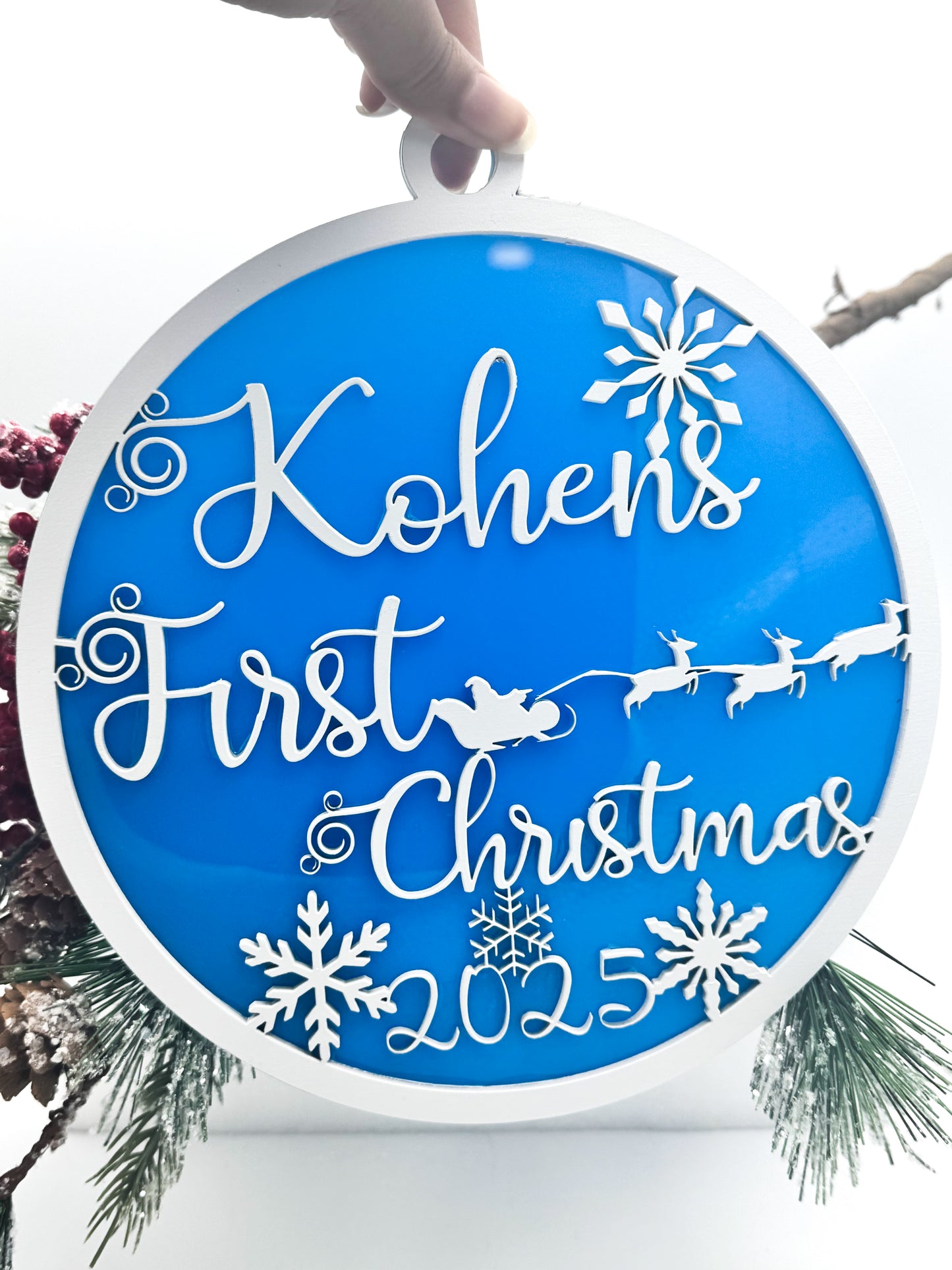 Custom Baby’s First Christmas Ornament - Large Acrylic & Wood Keepsake - Personalized Holiday Decor
