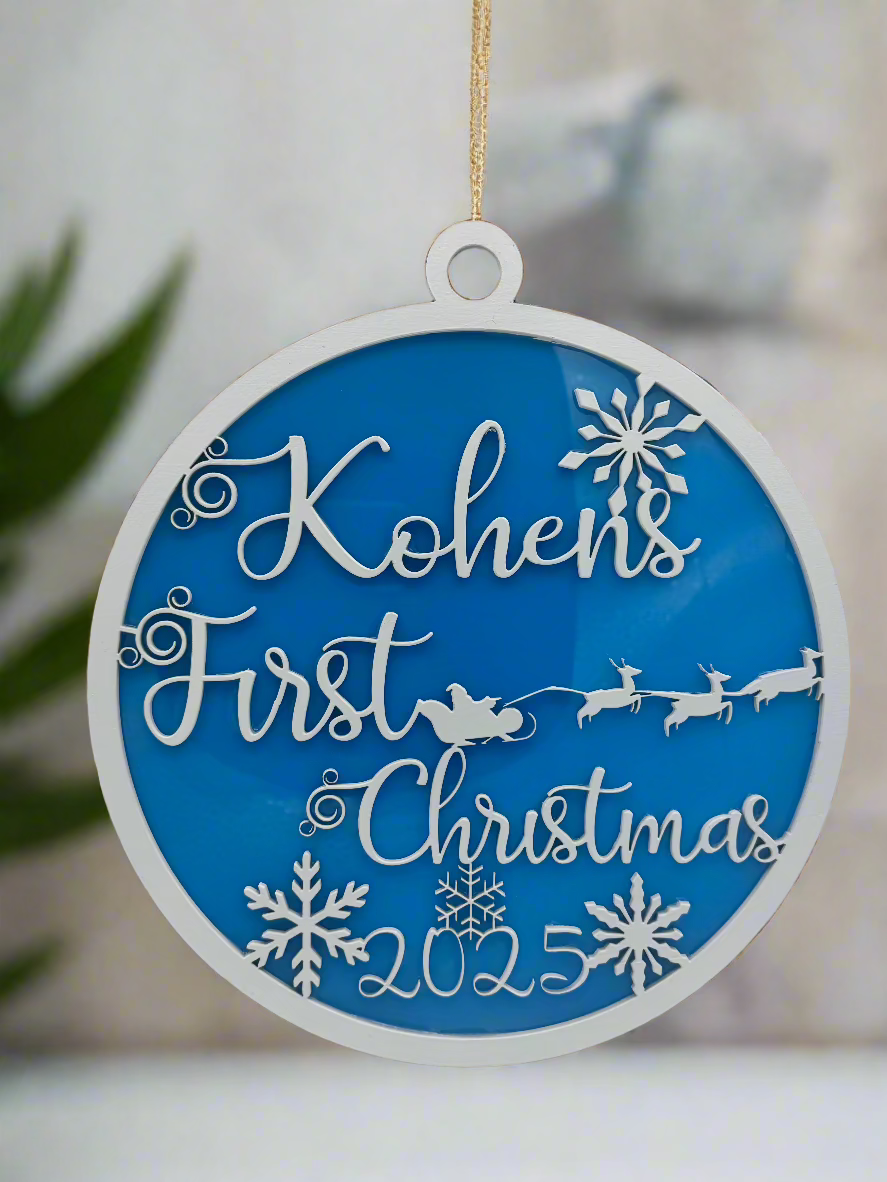 Custom Baby’s First Christmas Ornament - Large Acrylic & Wood Keepsake - Personalized Holiday Decor