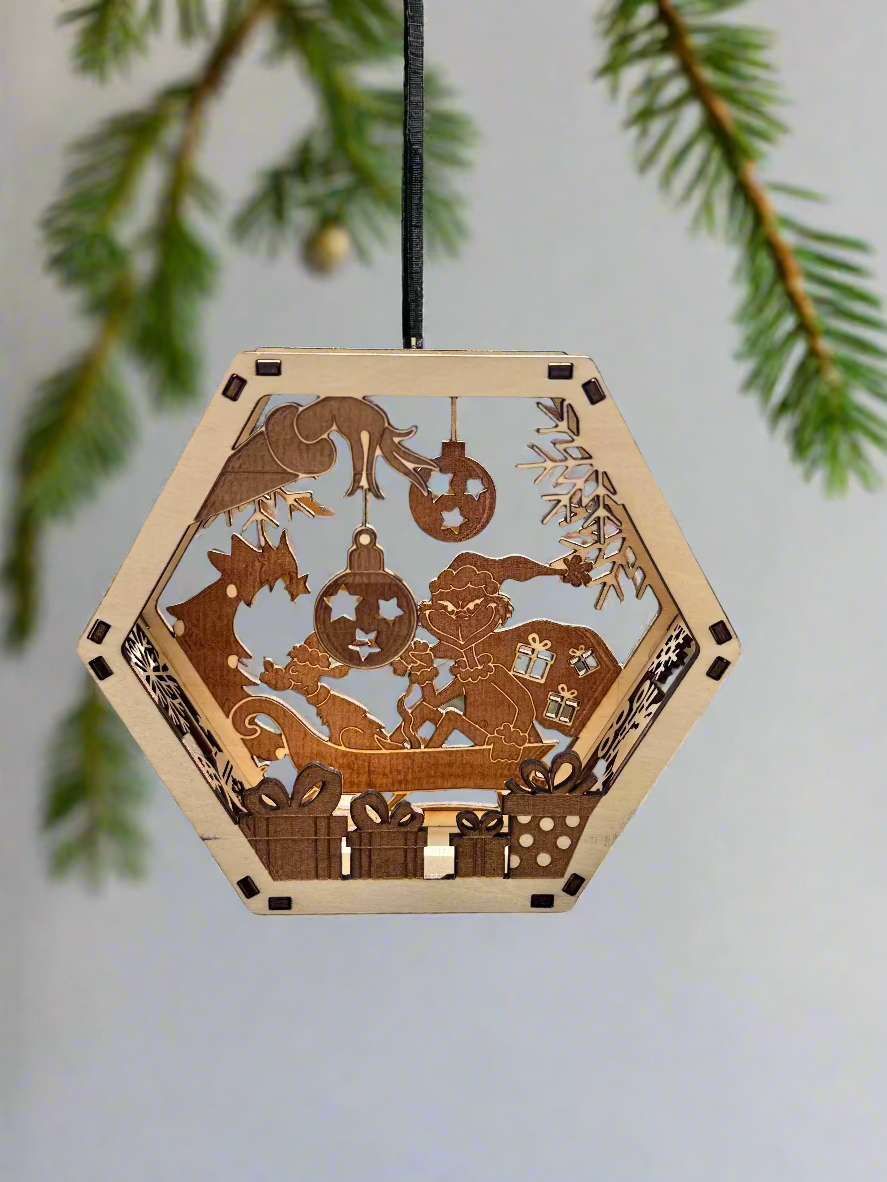 Grinch Christmas Ornament & Tree Topper - Wooden Holiday Decor - Perfect Festive Gift