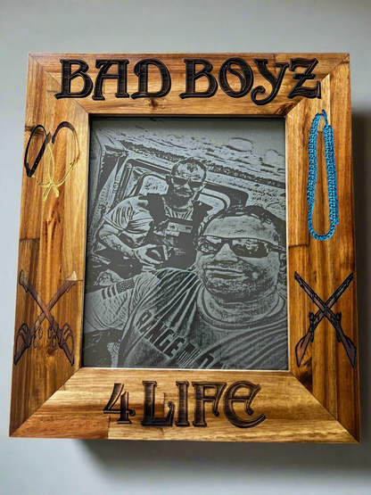 Bad Boyz 4 Life engraved slate photo in a wood frame