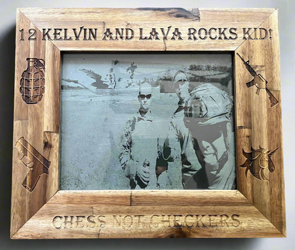 Chess Con Reunion group photo engraved on slate in a wood frame