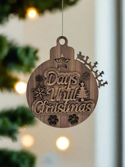 Christmas Edition Laser Cut Wood Countdown Calendar Ornament Gliding Sleigh + Reindeer