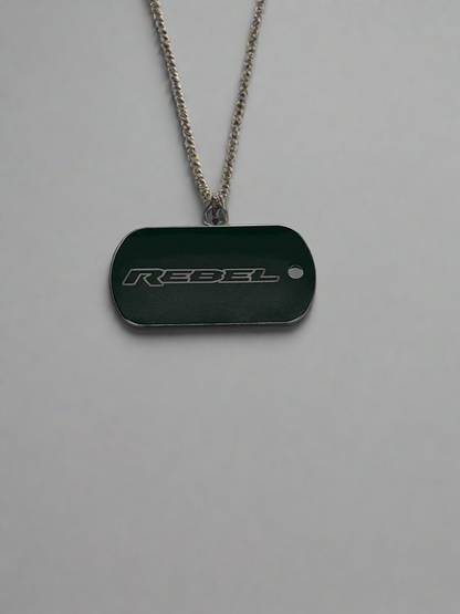 Engraved dog tag on a ball chain necklace