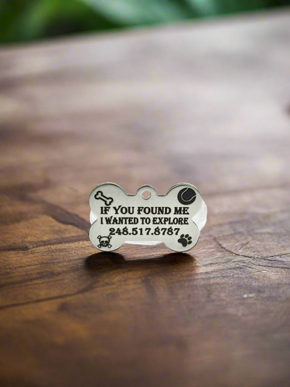 Custom engraved pet ID tag with name and contact number
