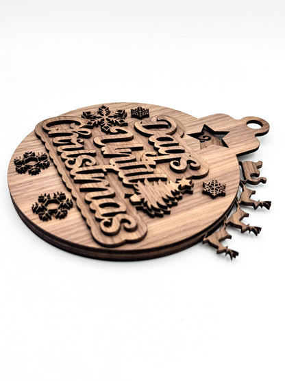 Christmas Edition Laser Cut Wood Countdown Calendar Ornament Gliding Sleigh + Reindeer
