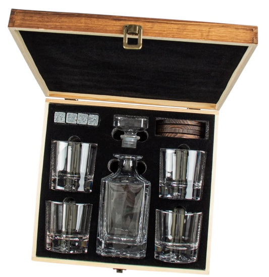 Custom Engraved Whiskey Decanter Set | Gift Box with Glasses & Accessories