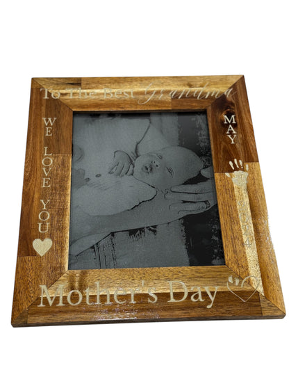 Mother's Day engraved photo of mother and baby in a wood frame