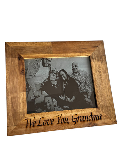 We Love You Grandpa engraved family photo in a wood frame