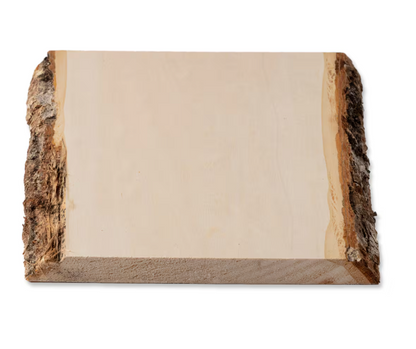 Unengraved live edge basswood plaque showing bark border