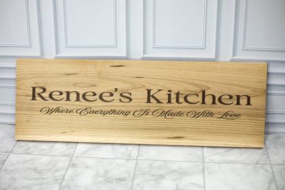Custom engraved maple wood sign reading Renee's Kitchen — Webb's Engravings, Livonia MI