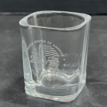Engraved shot glass with United States anniversary design, side view