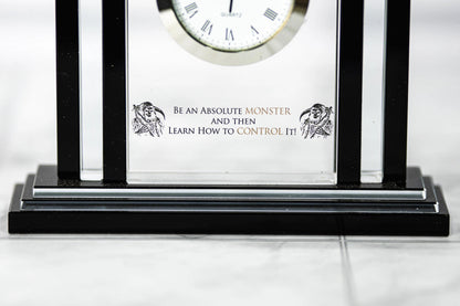 Close detail of frosted laser engraving on an optical crystal award face