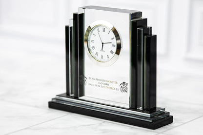 Optical crystal clock award, front view