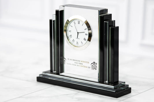 Optical crystal clock award, front view