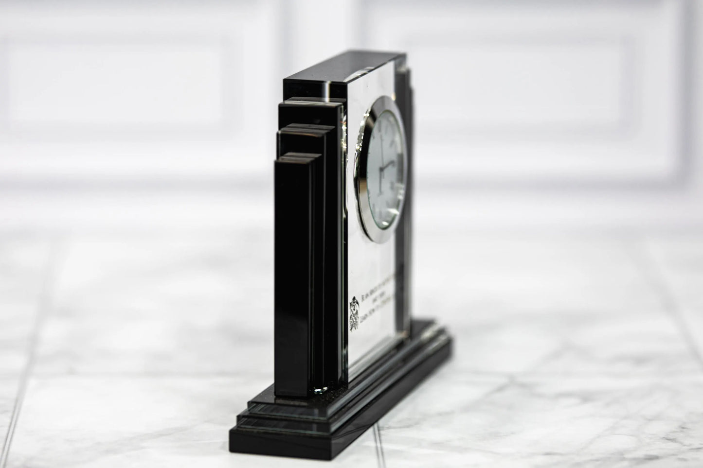Custom Engraved Crystal Clock | 6" Personalized Optical Crystal Award
