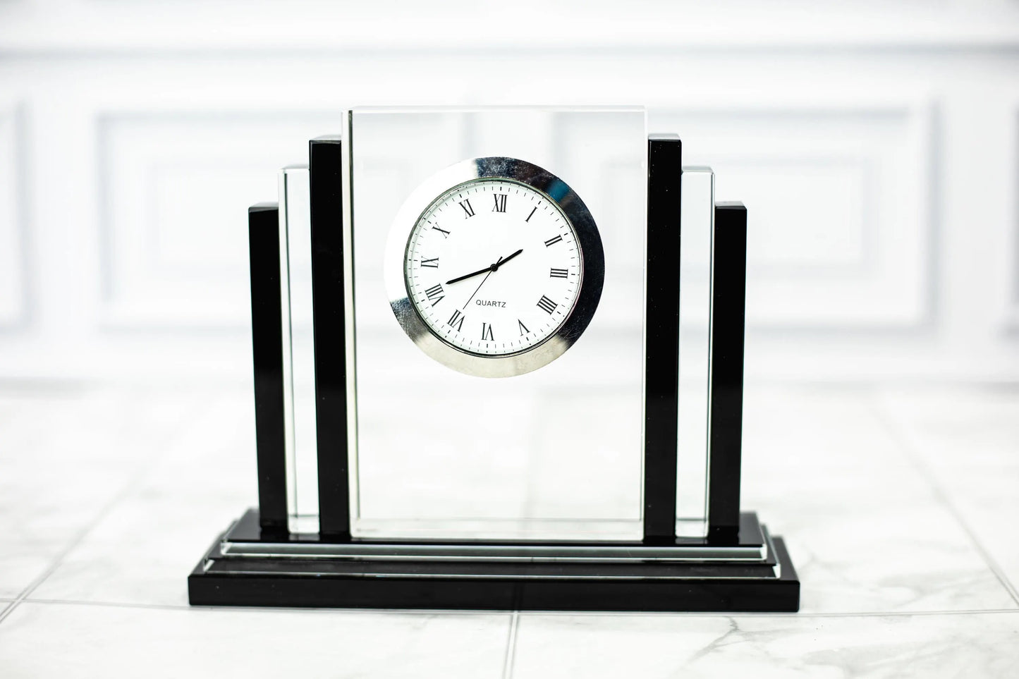 Custom Engraved Crystal Clock | 6" Personalized Optical Crystal Award