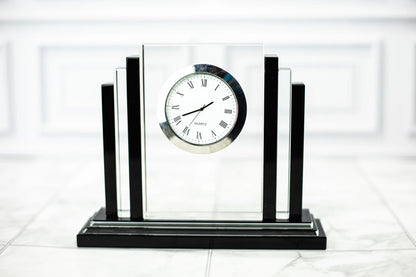 Optical crystal clock with engraved base detail