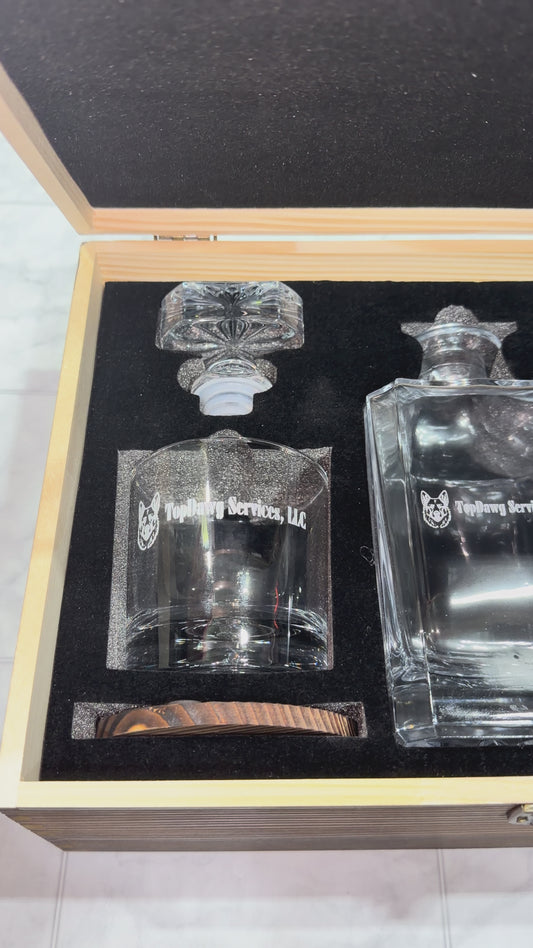 Custom Engraved Whiskey Decanter Set | Gift Box with Glasses & Accessories
