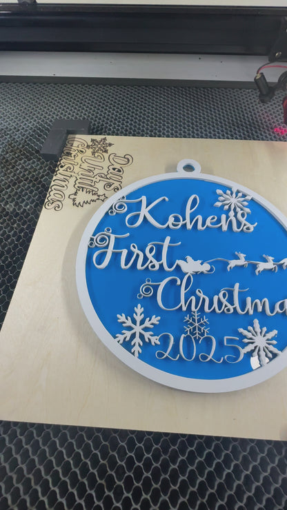 Custom Baby’s First Christmas Ornament - Large Acrylic & Wood Keepsake - Personalized Holiday Decor