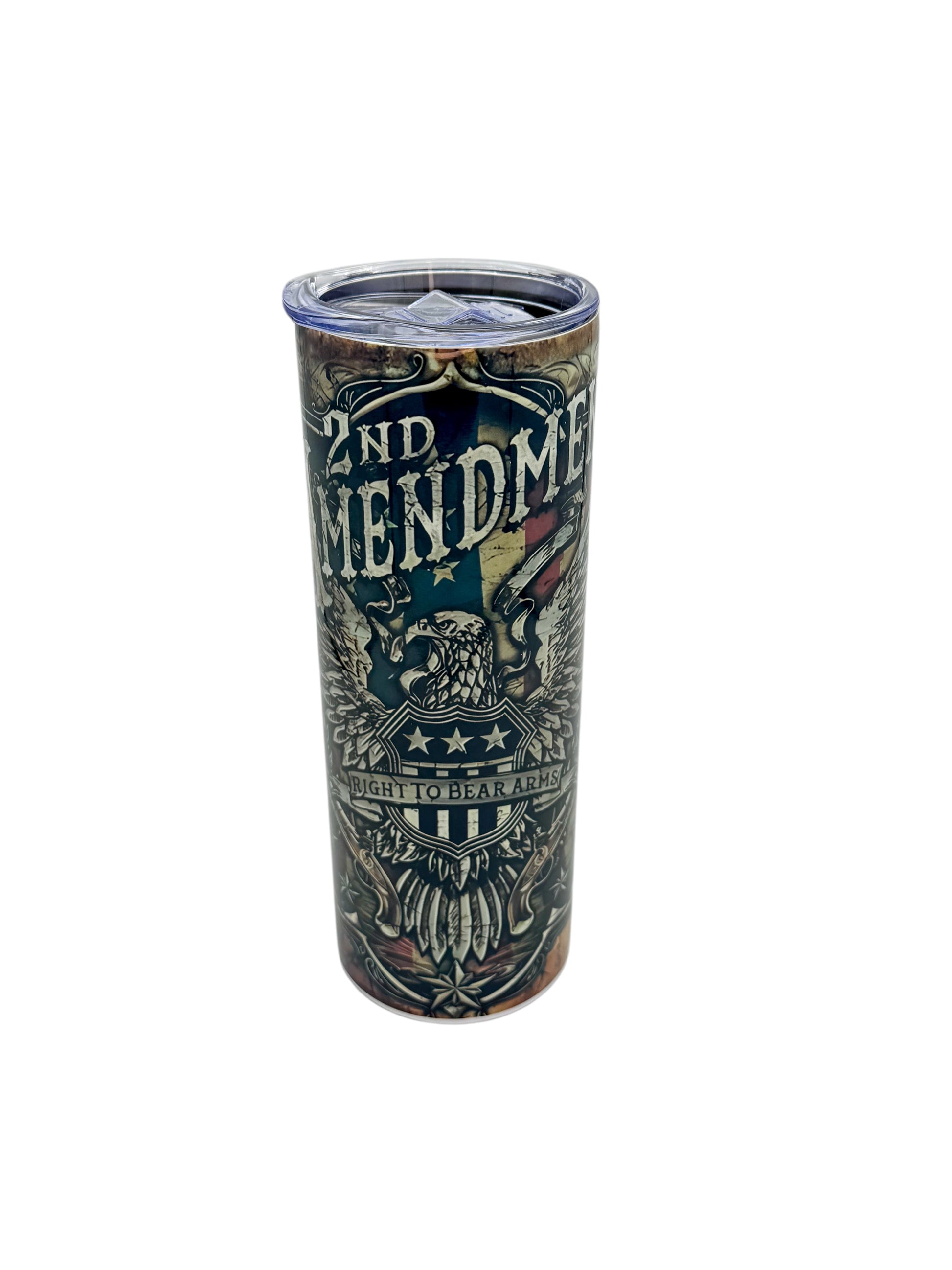 20oz sublimated tumbler with 2nd Amendment eagle and flag design